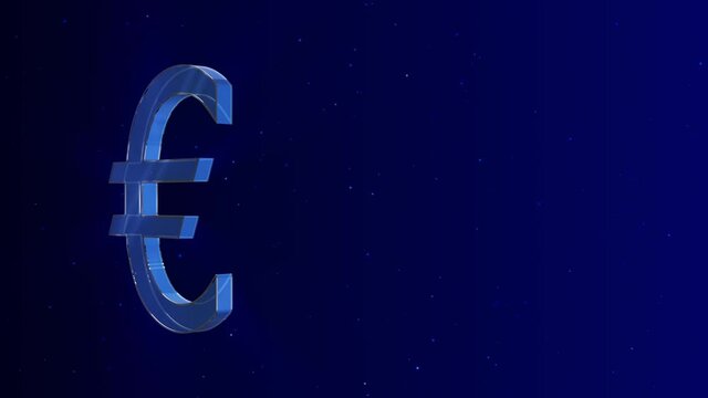 3d euro sign on blue background,loop animation,shinny and glowing particles,economy and money concept background