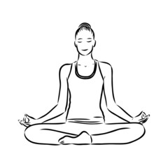 Woman doing exercise in yoga pose. Line drawing. Healthy life concept -Vector Illustration