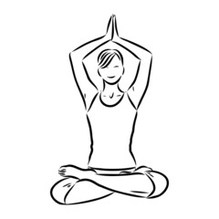 Woman doing exercise in yoga pose. Line drawing. Healthy life concept -Vector Illustration