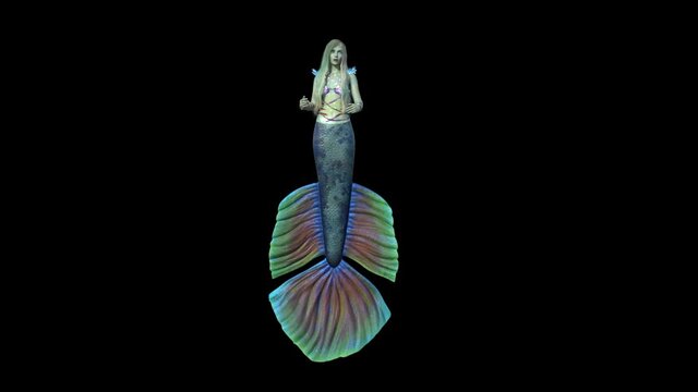 3D MODEL beautiful mermaid is sings , animation, transparent background