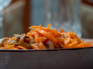 Carrot salad. Carrot salad and meat.