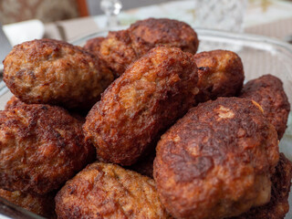 Fried meat cutlets close up.