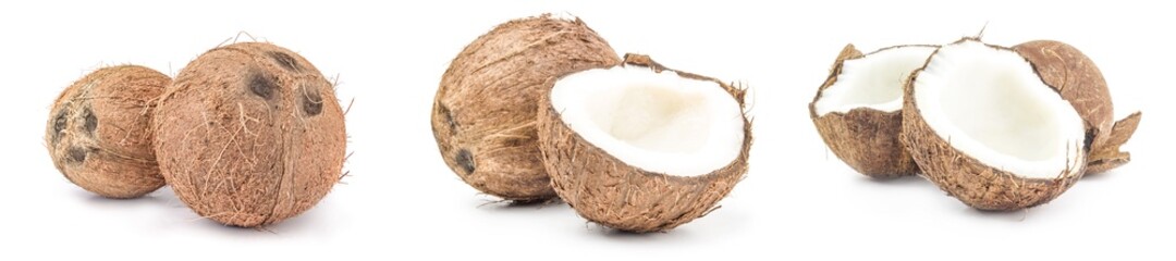 Set of coconut on a white background clipping path isolated on a white background