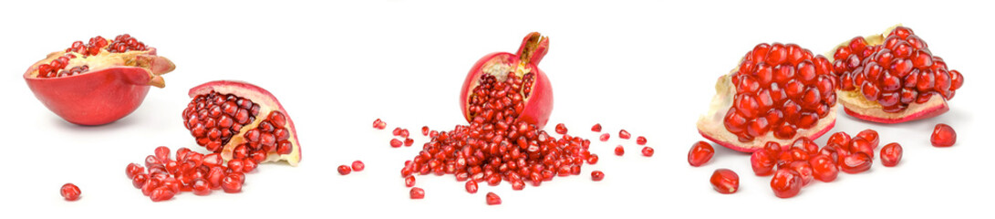 Collage of pomegranate isolated on a white cutout