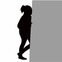 a girl looking through the wall, silhouette vector