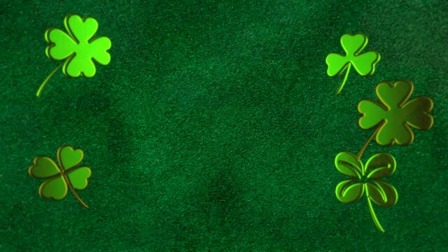 Motion green shamrocks pattern, motion holidays, Saint Patrick Day and Irish national style background