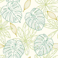 tropical leaf design - seamless vector repeat pattern, use it for wrappings, fabric, packaging and other print and design projects