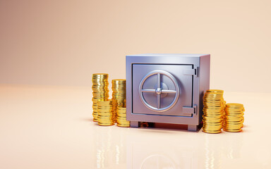 Safe box on blue background. 3D illustration.