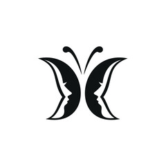 Fototapeta premium Beautiful Woman's Face Flying Butterfly Logo Design Inspiration