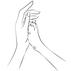 Woman's hand and dog's paw. Friendship. Illustration © Mariia