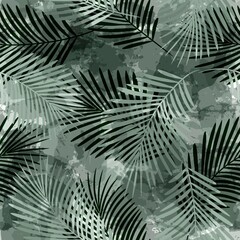 Tropisches Muster, Palmblätter nahtloser Vektorhintergrund. Exotische Pflanze auf Aquarell befleckt künstlerischen Dschungeldruck. Blätter der Palme. Pinselstruktur