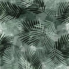 Gordijnen Tropische patroon, palmbladeren naadloze vector achtergrond. Exotische plant op aquarel vlekken artistieke jungle print. Bladeren van palmboom. borstel textuur © Good Goods