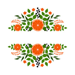 Векторная круглая композиция из листьев, ягод, апельсина