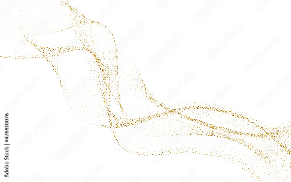 Poster abstract gold waves. shiny golden lines design element with glitter effect on white background for g