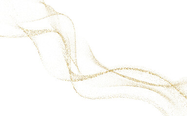 Abstract Gold Waves. Shiny golden lines design element with glitter effect on white background for greeting card and disqount voucher.