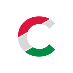 Initial Letter C Paper Cutout with Italian Flag Color Logo Design Template