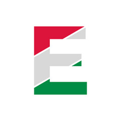 Initial Letter E Paper Cutout with Italian Flag Color Logo Design Template