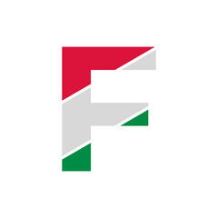 Initial Letter F Paper Cutout with Italian Flag Color Logo Design Template