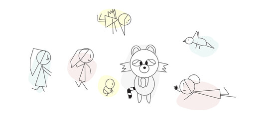 cute hand drawn doodle vector set, love, Natural , girl, baby, bird, raccoon and creative design vector collection.  - 476810674