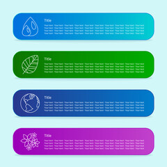 Icons with planet, water drop, flowers and leaf. Vector graphics for presentations