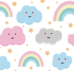 Pastel rainbow set with cloud, illustration for sticker,postcard,birthday invitation.Editable element.Vector