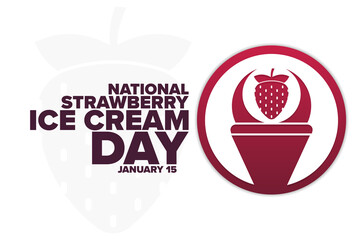 National Strawberry Ice Cream Day. January 15. Holiday concept. Template for background, banner, card, poster with text inscription. Vector EPS10 illustration.