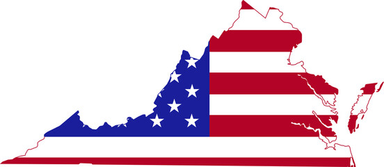 Simple flat US flag administrative map of the Federal State of Virginia, USA