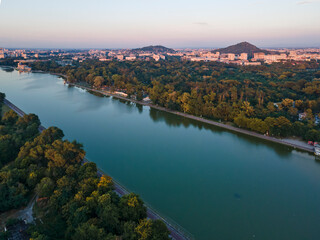 Fototapeta premium Sunset landscape of Rowing Venue in city of Plovdiv, Bulgaria