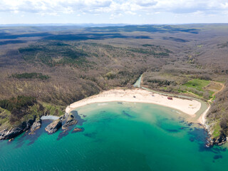 Aerial view of Silistar beach near village of Rezovo, Bulgaria