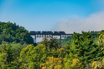 Fototapeta na wymiar Railroad Bridge Above Upper Falls, Letchworth State Park, New York, USA
