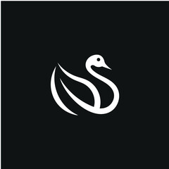 Swan Goose Silhouette Natural Leaves Logo Design Inspiration
