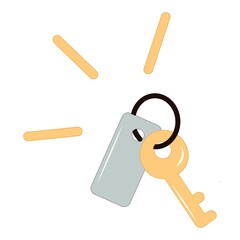 Flat illustration of a bunch of everyday keys on a ring. Hand drawn close-up object. Isolated vector illustrations on transparent background. Keys from home, office, apartment, hotel room. Scribble.
