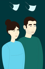 Woman and man with medical masks vector illustration 