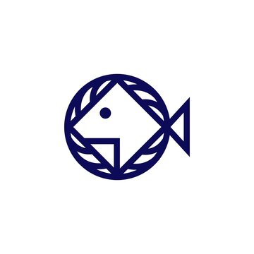 monoline fish in circle logo icon vector template