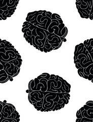 Vector seamless pattern of hand drawn sketch doodle black brains isolated on white background 