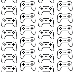 Vector seamless pattern of flat outline Game console joystick isolated on white background
