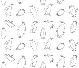 Vector seamless pattern of hand drawn doodle sketch penguins isolated on white background