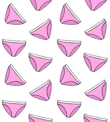 Vector seamless pattern of hand drawn doodle sketch pink panties isolated on white background
