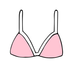 Vector hand drawn doodle sketch pink colored bra isolated on white background