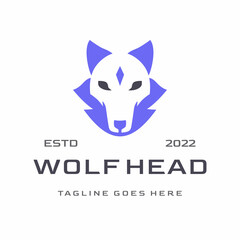 Violet wolf head logo concept. Animal vector illustration.