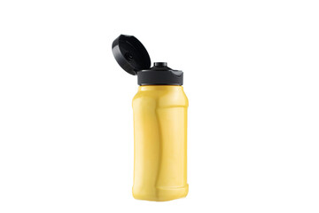 Yellow Plastic Mustard Bottle.
Yellow Bottle with Black lid , isolated on white background.