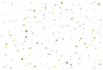 Christmas background with gold and silver stars. Silver and gold  star Celebration Confetti.