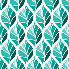 Floral seamless pattern. Turquoise, teal, green leaves. Simple retro textile and paper design