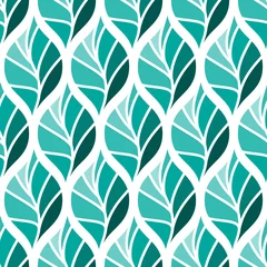 Fototapete Türkis Nahtloses Blumenmuster. Türkis, blaugrün, grüne Blätter. Einfaches Retro-Textil- und Papierdesign