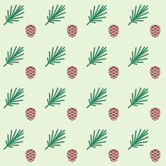 Floral seamless pattern. Pine tree branches and cones. Nature and ecology. Simple retro textile design 