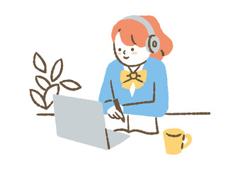オンライン授業を受ける女子学生_色