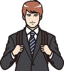 ビジネスリュックを背負う若手