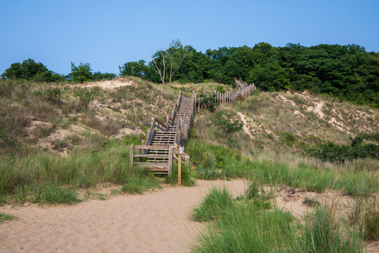 West Beach Dune Succession Trail, Indiana Dunes National Park Lake Shore In Summer.