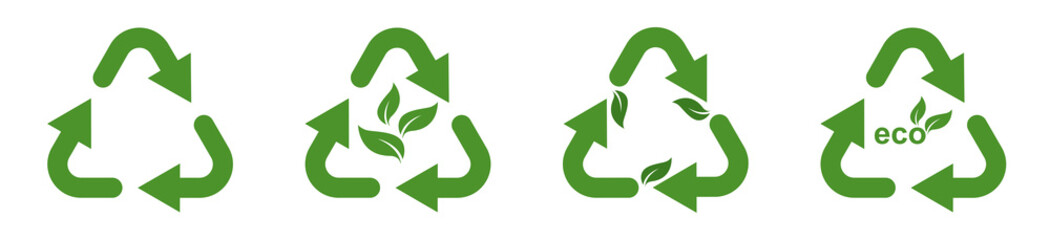 Green recycle icon vector illustration. Reusing icon. Recycle symbols. Recycle arrow collection.