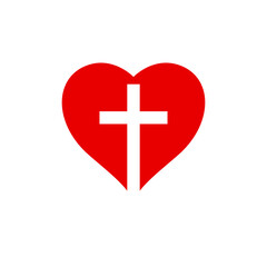Cross inside the heart. Jesus in the heart concept. Faith of Christ. Flat isolated Christian vector illustration, biblical background.